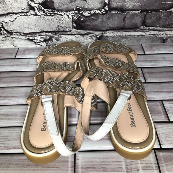 Beautifeel Taupe Patent Leather White Dotted Strap Sandals Women Sz 41EU/10.5US - Picture 8 of 16